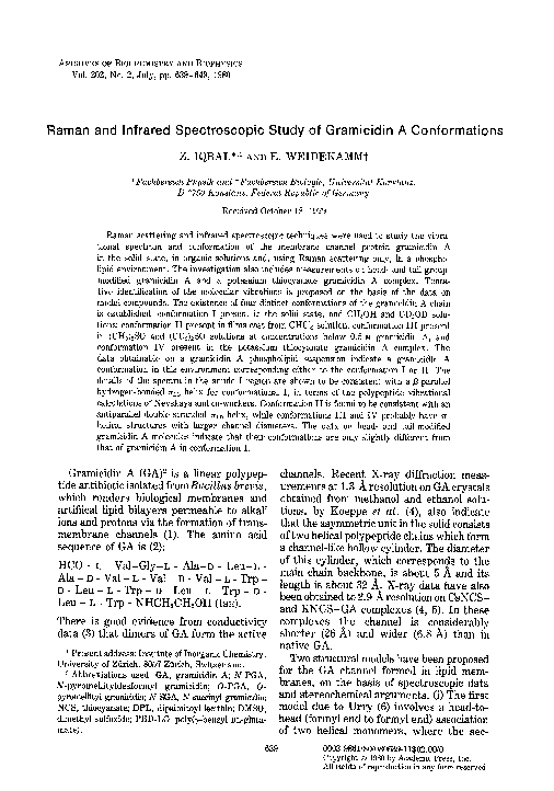 (PDF) Raman and infrared spectroscopic study of gramicidin A conformations