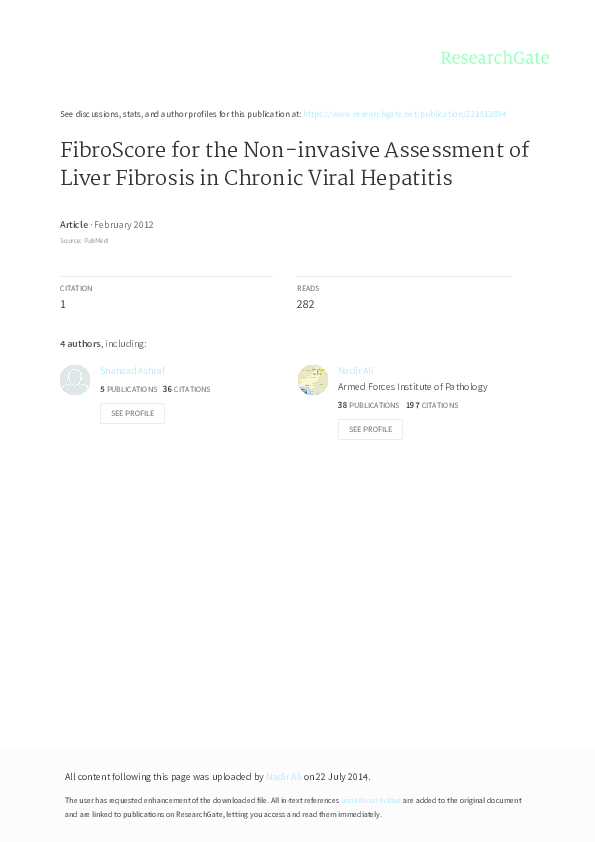(PDF) FibroScore for the non-invasive assessment of liver fibrosis in ...