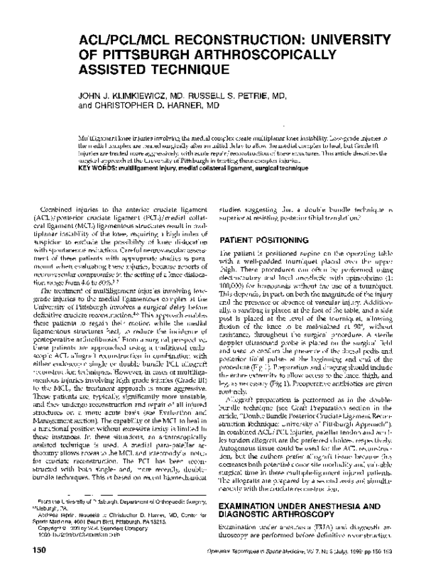 (PDF) ACL/PCL/MCL reconstruction: University of Pittsburgh ...
