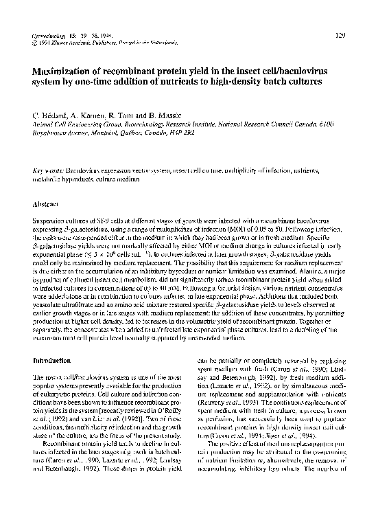 (PDF) Maximization of protein yield in the insect cell
