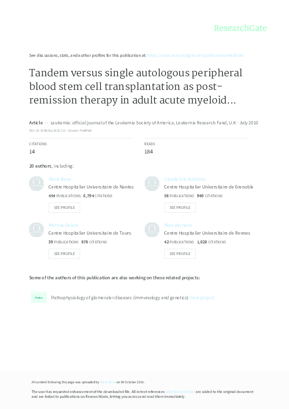 (PDF) Tandem versus single autologous peripheral blood stem cell ...