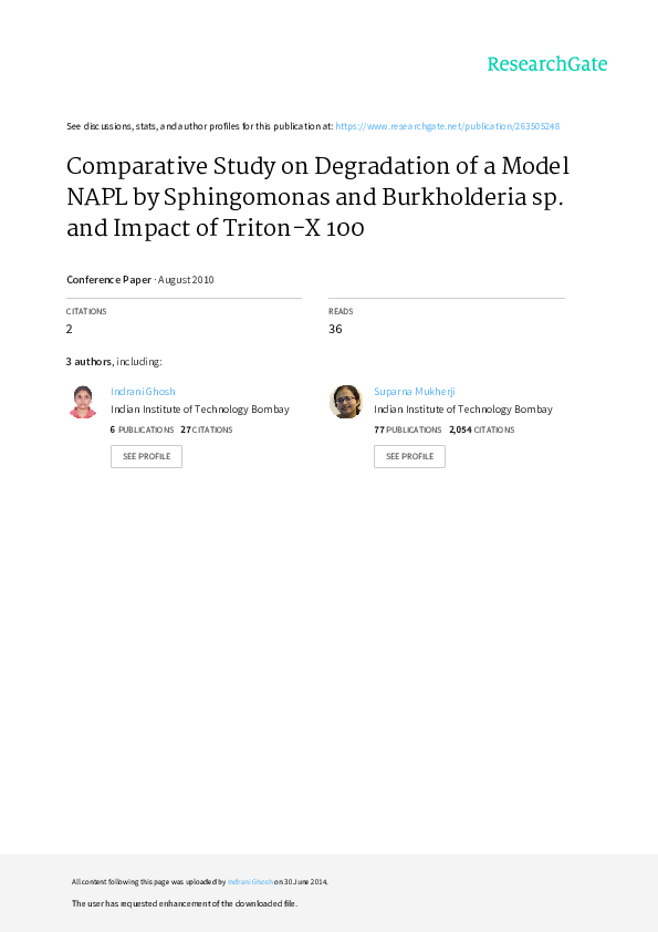 (PDF) Comparative Study on Degradation of a Model NAPL by Sphingomonas and Burkholderia sp. and