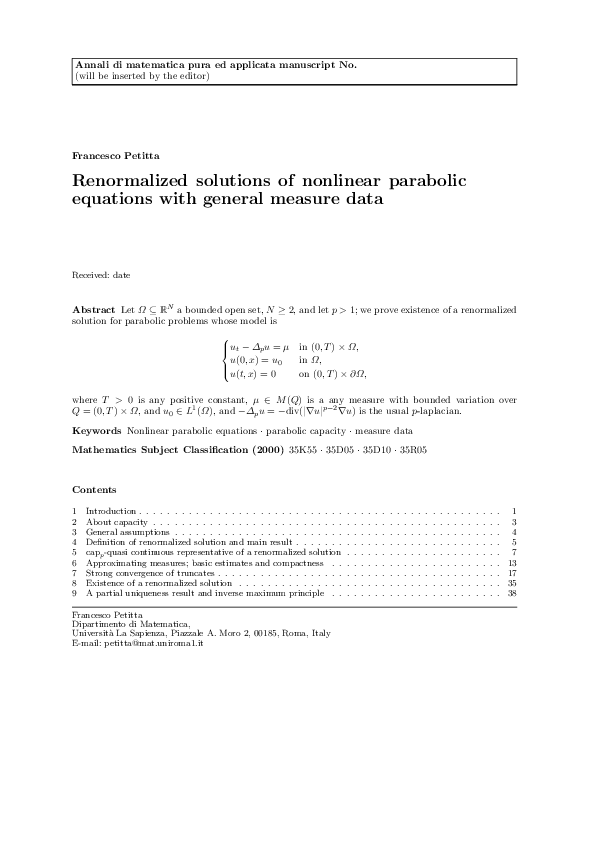(PDF) Renormalized solutions of nonlinear parabolic equations with ...