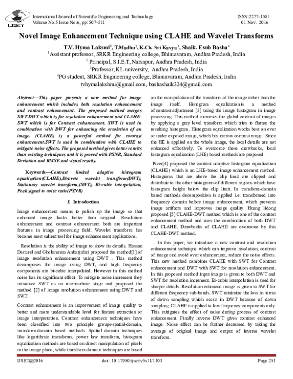 (DOC) Novel Image Enhancement Technique using CLAHE and Wavelet Transforms