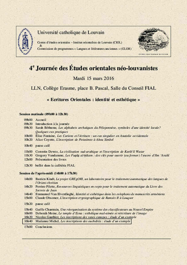 (PDF) Les inscriptions des ouchebtis : étude d’un exemple (UCL/CIOL ...