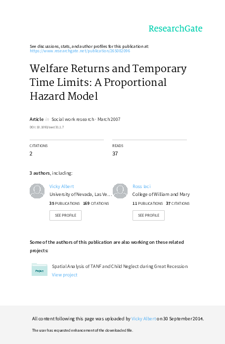 (PDF) Welfare returns and temporary time limits: A proportional hazard ...
