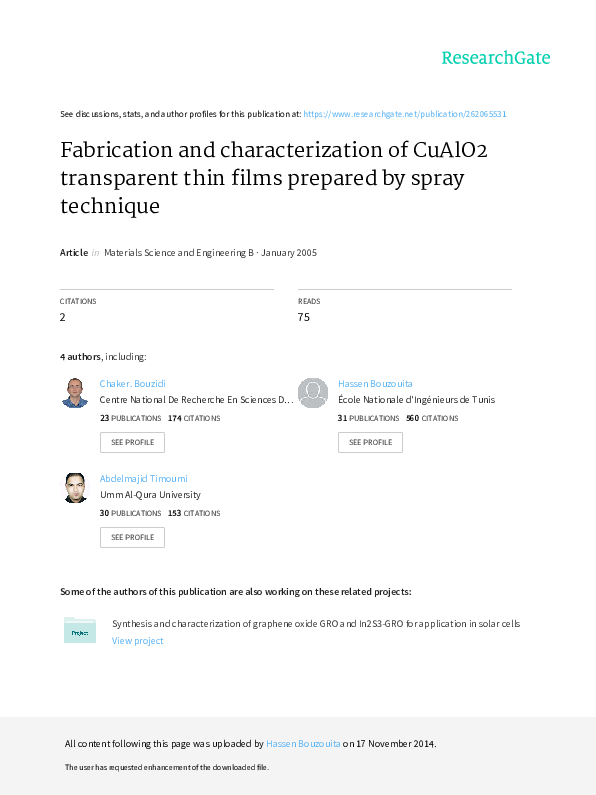 Pdf Fabrication And Characterization Of Cualo2 Transparent Thin Films Prepared By Spray Technique Bahri Rezig Academia Edu