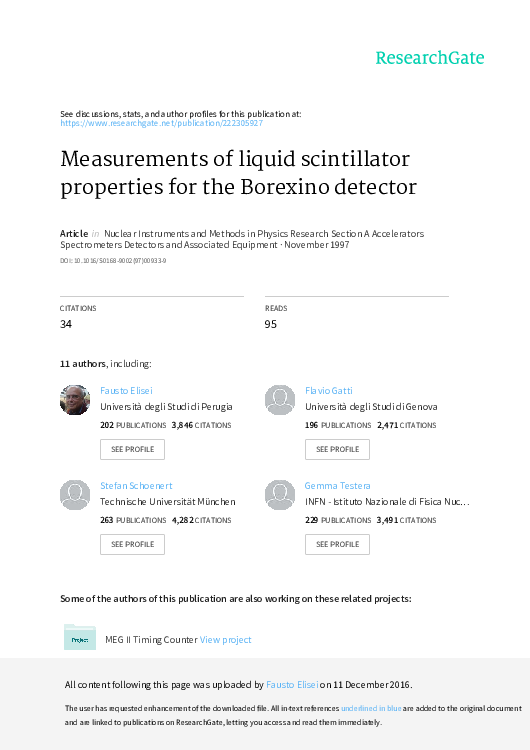 (PDF) Measurements of liquid scintillator properties for the Borexino detector F. Gatti