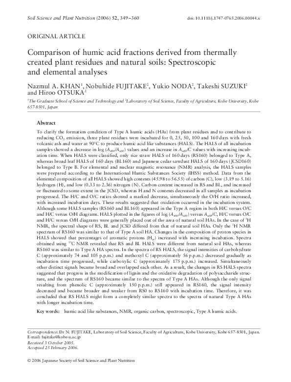 (PDF) Comparison of humic acid fractions derived from thermally created ...