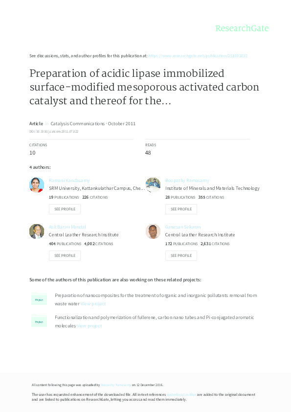 (PDF) Preparation of acidic lipase immobilized surface-modified ...