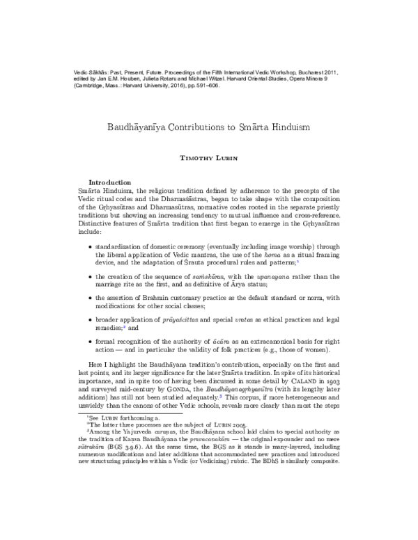 First page of “Baudhāyanīya Contributions to Smārta Hinduism”