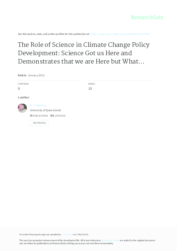 (PDF) The role of science in climate change policy development: Science ...