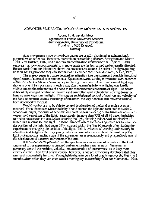 (PDF) Advanced visual control of arm movements in neonates