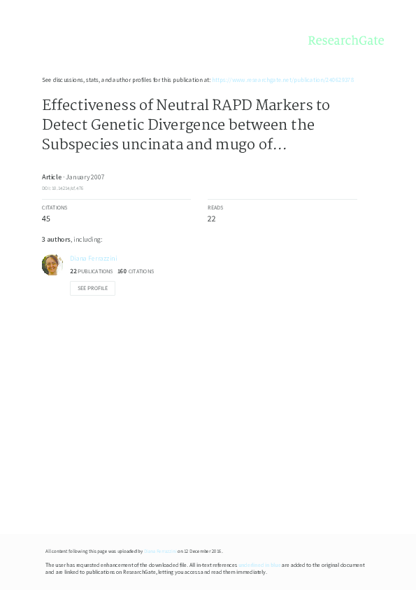 (PDF) Effectiveness of neutral RAPD markers to detect genetic ...