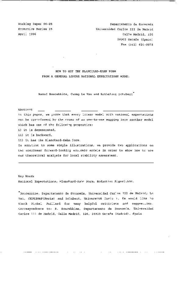 (PDF) How to get the BlanchardKahn form from a general linear rational