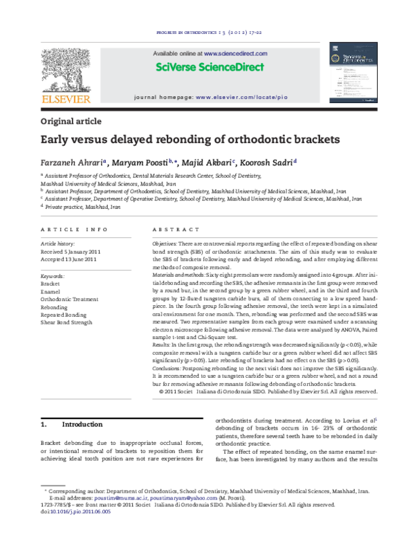 (PDF) Early versus delayed rebonding of orthodontic brackets Maryam
