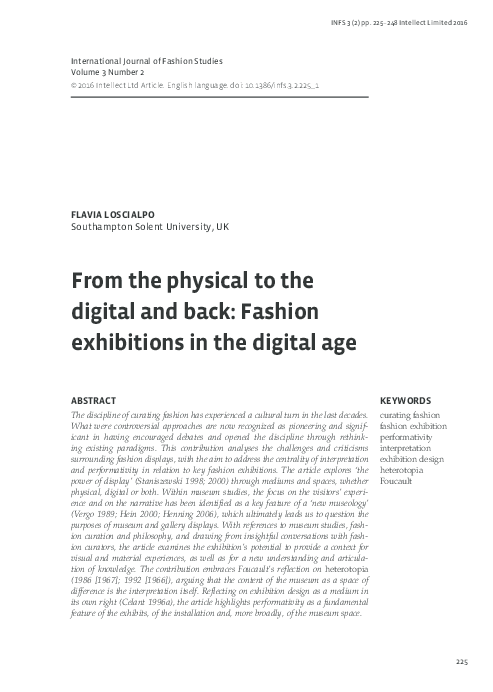 (PDF) From the physical to the digital and back: fashion exhibitions in ...