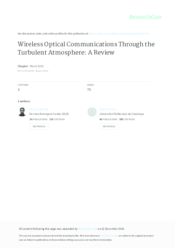 (PDF) Wireless Optical Communications Through the Turbulent Atmosphere