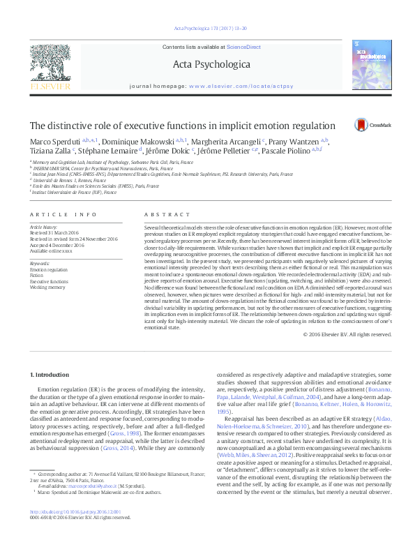 (PDF) The distinctive role of executive functions in implicit emotion ...