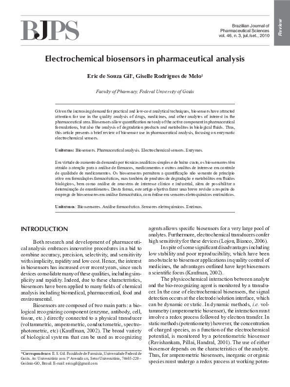 (PDF) Electrochemical biosensors in pharmaceutical analysis