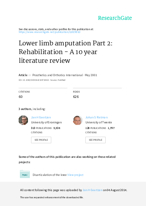 (PDF) Lower limb amputation Part 2: Rehabilitation ‐ a 10 year ...