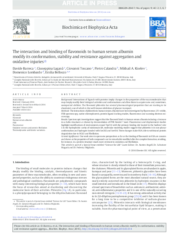 (PDF) The interaction and binding of flavonoids to human serum albumin ...