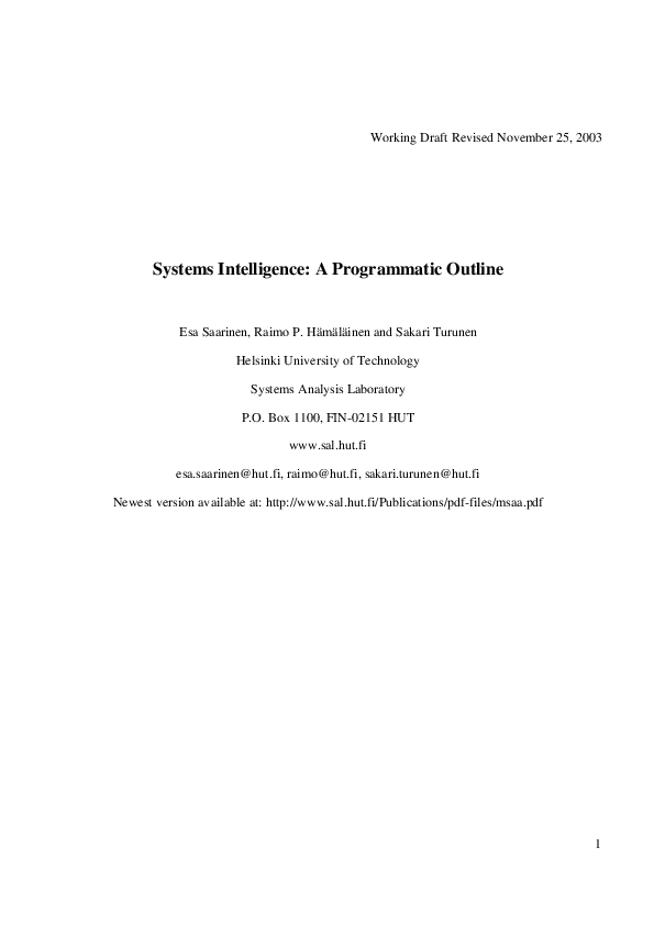 (PDF) Systems Intelligence: A Programmatic Outline