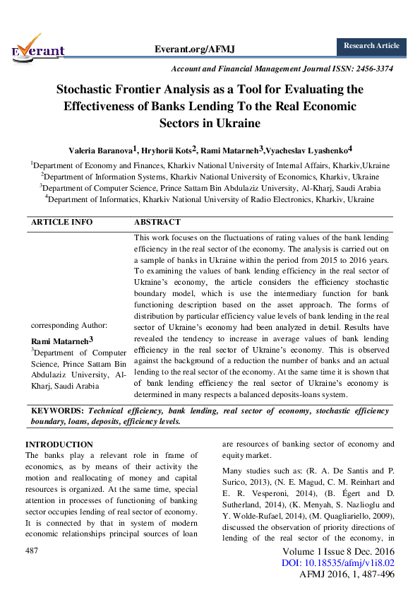 (PDF) Stochastic Frontier Analysis as a Tool for Evaluating the ...