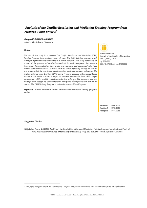 (PDF) Analysis of the Conflict Resolution and Mediation Training ...