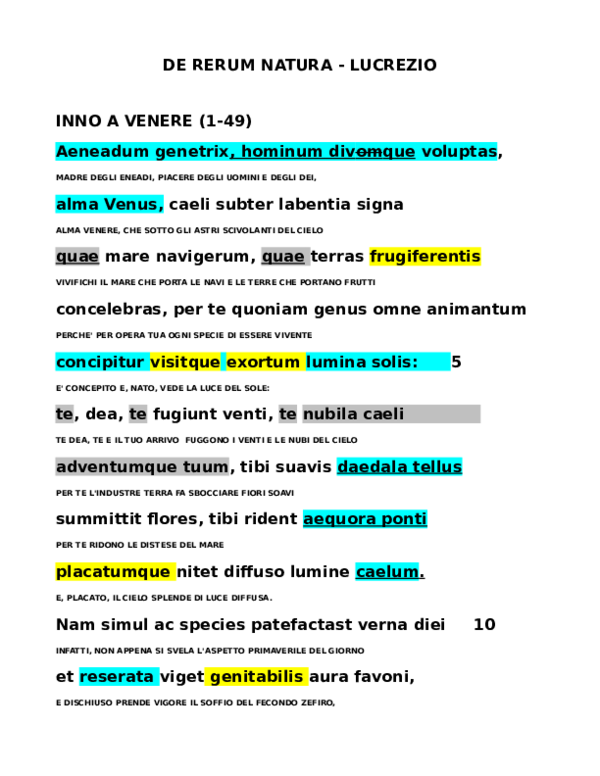 DE RERUM NATURA LUCREZIO INNO A VENERE (149 Fra Bellamy Academia.edu