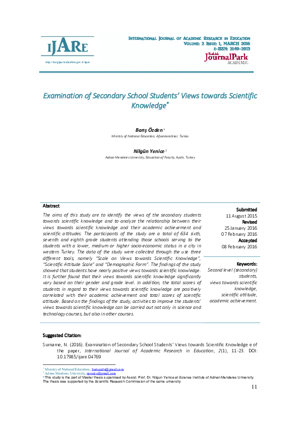 Pdf Examination Of Secondary School Students Views Towards Scientific Knowledge Pdf Examination Of Secondary School Students Views Towards Scientific Knowledge
