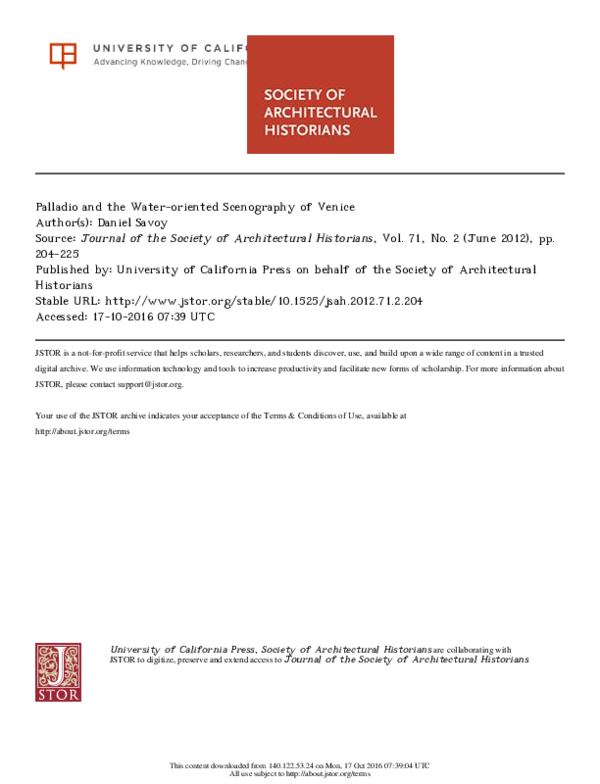 Palladio and the Water oriented Scenography of Venice