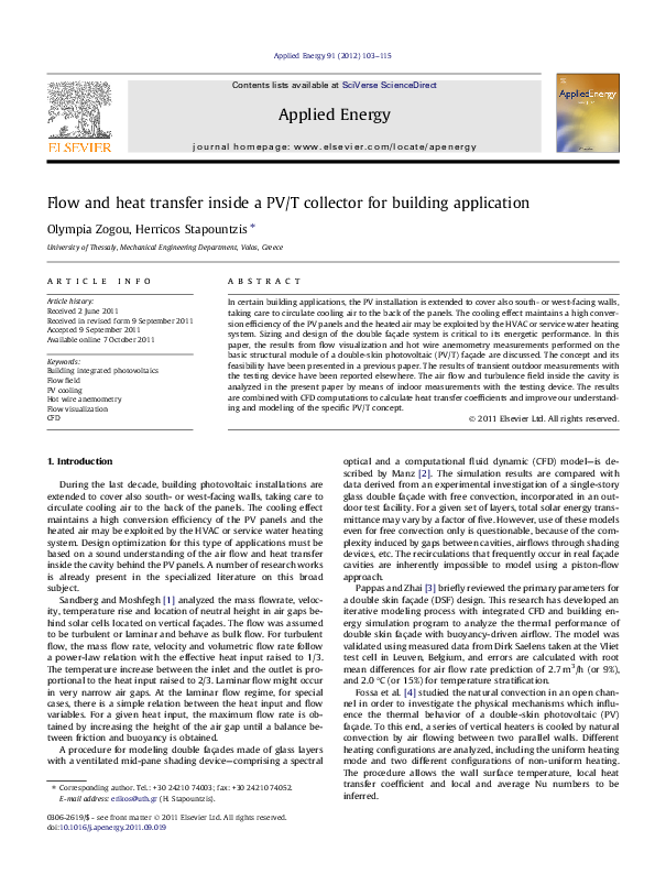 (PDF) Flow and heat transfer inside a PV/T collector for building ...