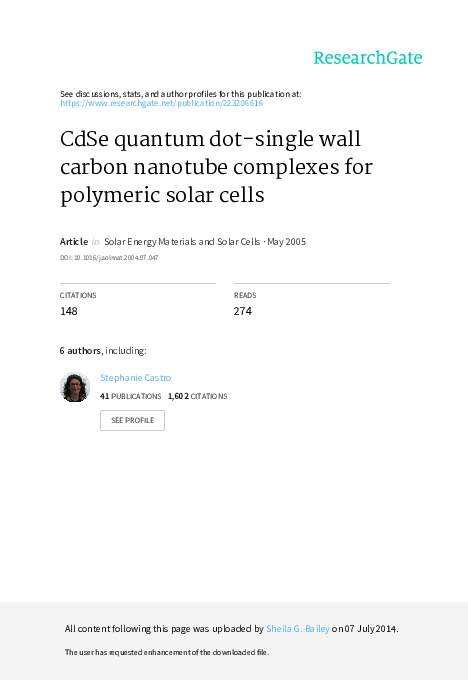 (PDF) CdSe quantum dot-single wall carbon nanotube complexes for ...