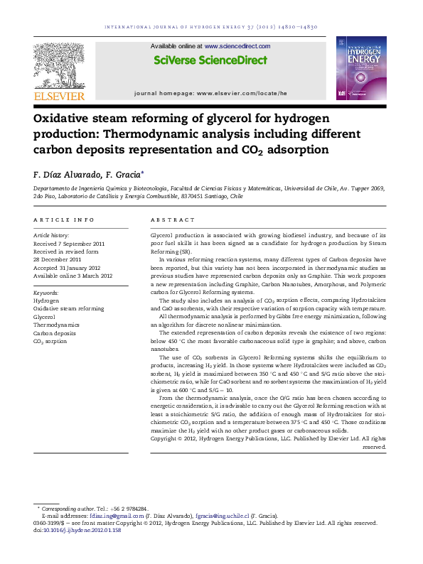(PDF) Oxidative steam reforming of glycerol for hydrogen production ...