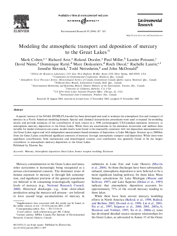 (PDF) Modeling the atmospheric transport and deposition of mercury to ...