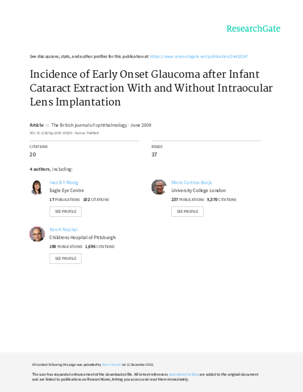 (PDF) Incidence of earlyonset after infant cataract