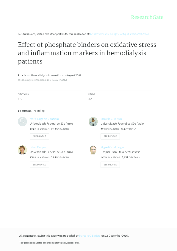 (PDF) Effect of phosphate binders on oxidative stress and inflammation