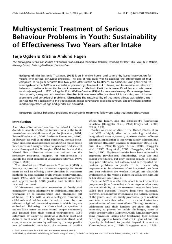 (PDF) Multisystemic Treatment of Serious Behaviour Problems in Youth ...