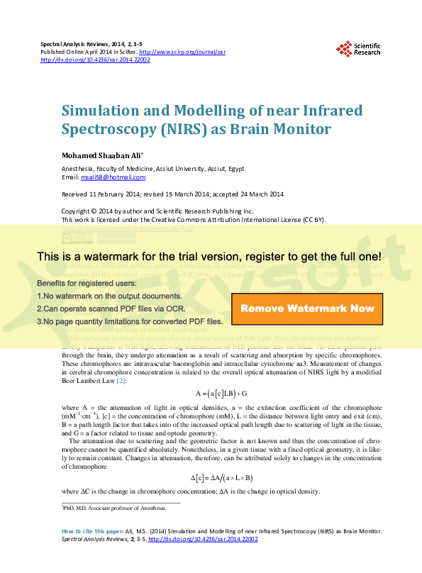 (PDF) Simulation and Modelling of near Infrared Spectroscopy (NIRS) as ...