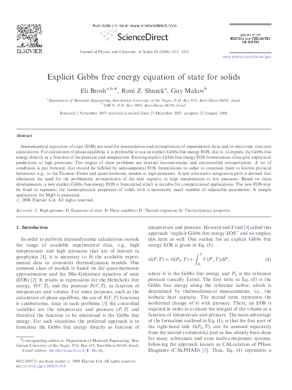  pdf explicit gibbs free energy equation of state for solids