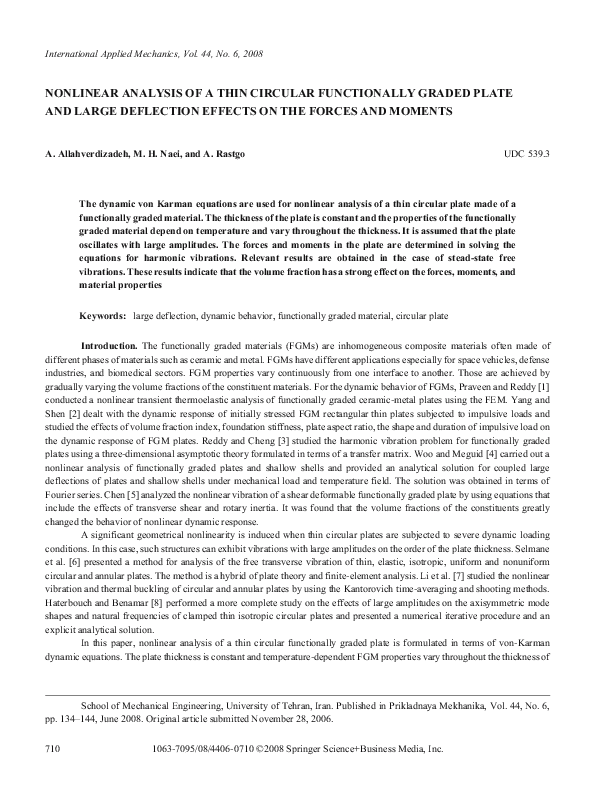 (PDF) Nonlinear analysis of a thin circular functionally graded plate ...