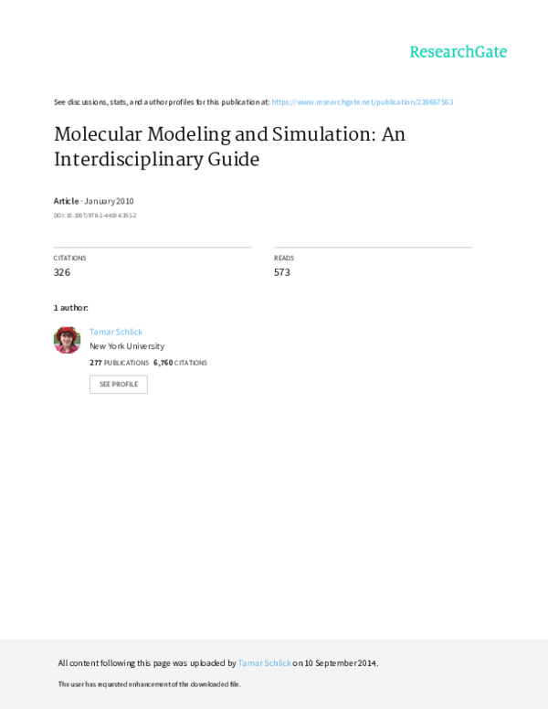 (PDF) Molecular modeling and simulation an interdisciplinary guide