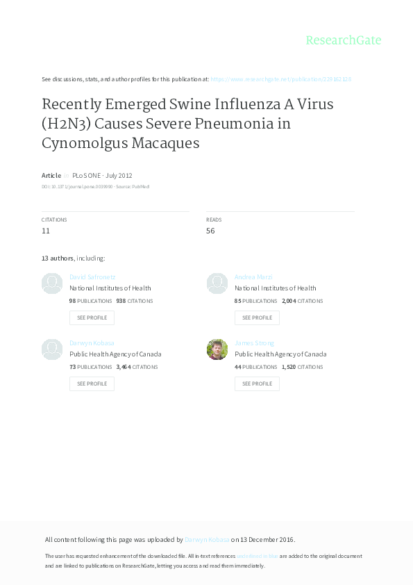 (PDF) Recently Emerged Swine Influenza A Virus (H2N3) Causes Severe ...