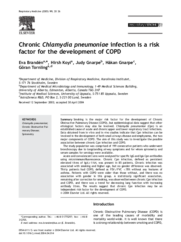 (PDF) Chronic Chlamydia pneumoniae infection is a risk factor for the ...