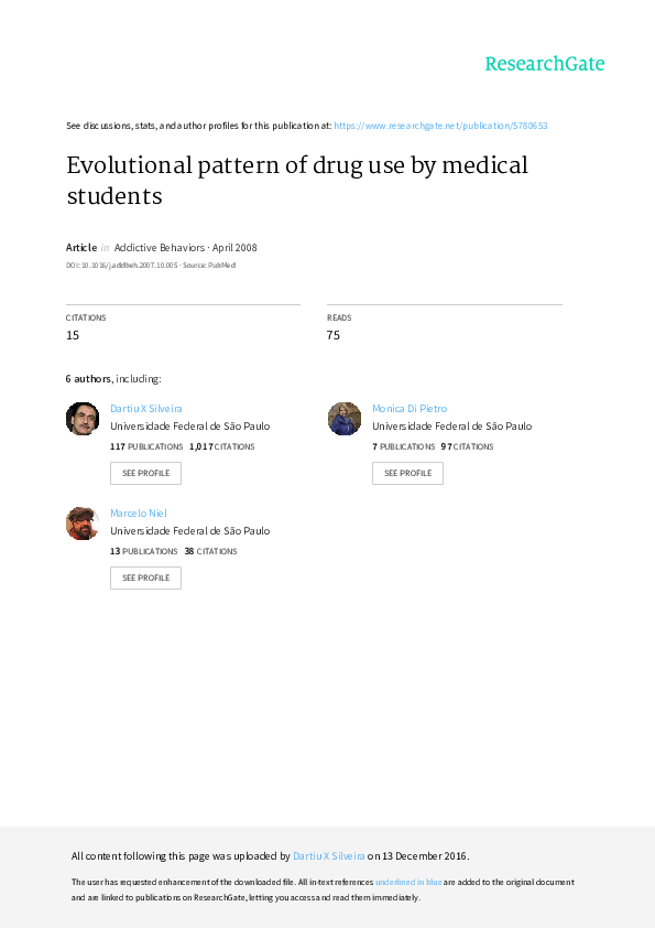 (PDF) Evolutional pattern of drug use by medical students MARCELO
