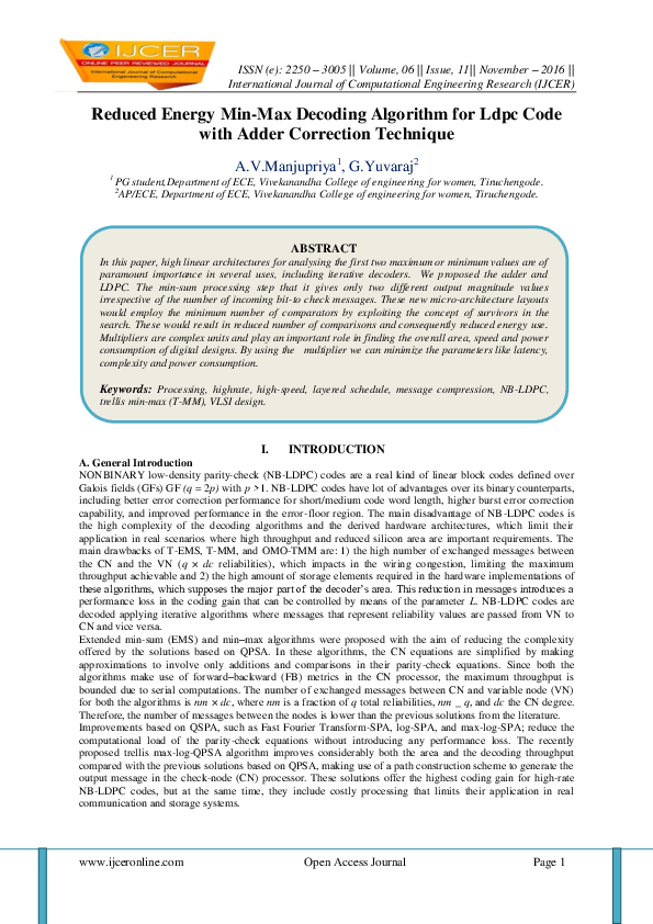 (PDF) Reduced Energy Min-Max Decoding Algorithm for Ldpc Code with ...