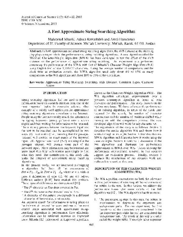 (PDF) A Fast Approximate String Searching Algorithm