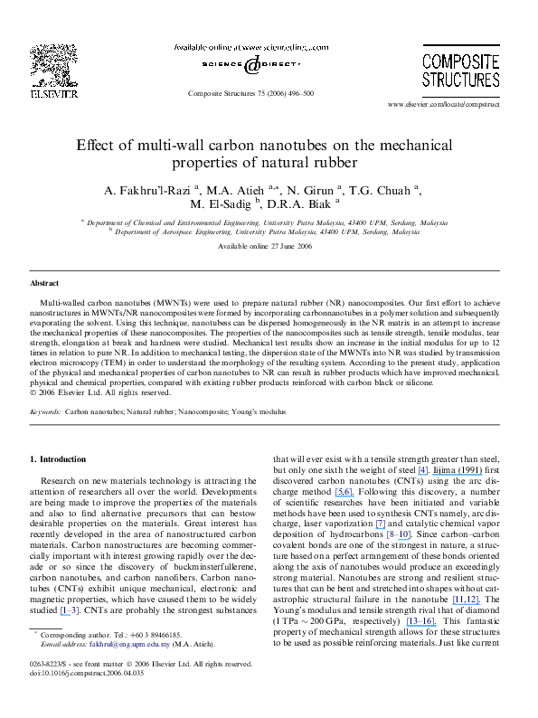 (PDF) Effect of multi-wall carbon nanotubes on the mechanical ...
