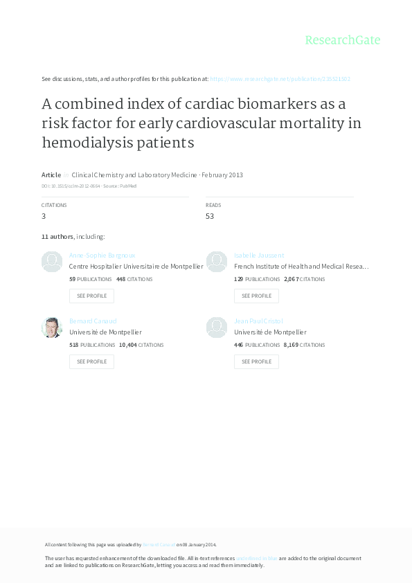 (PDF) A combined index of cardiac biomarkers as a risk factor for early ...